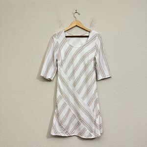 SOFT SURROUNDINGS Equinox Linen Blend Shift Dress in Stripes Ivory/Tan